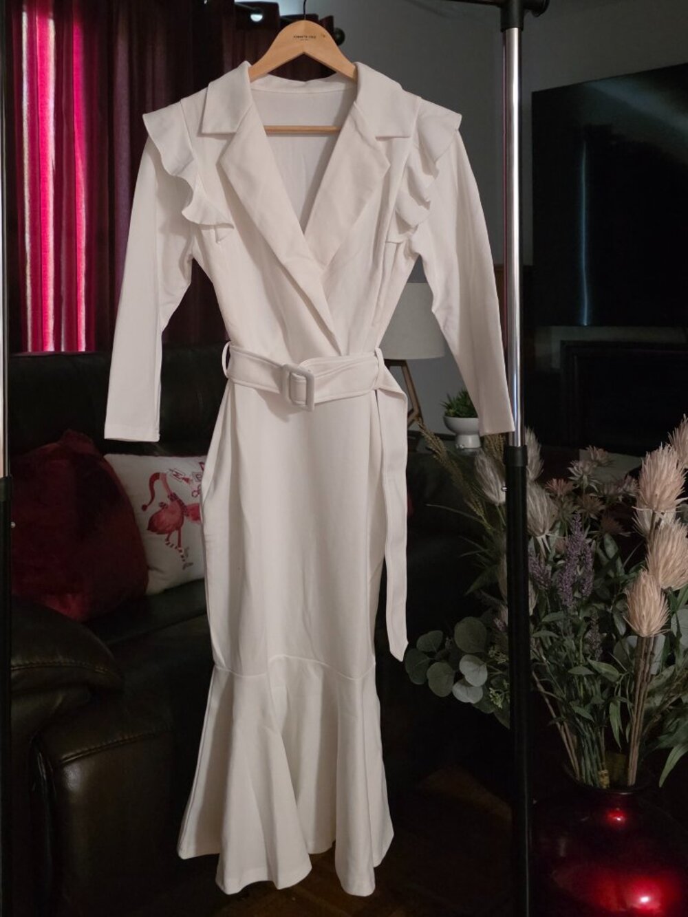 White Longsleeve Mermaid Ruffle Hem Dress!